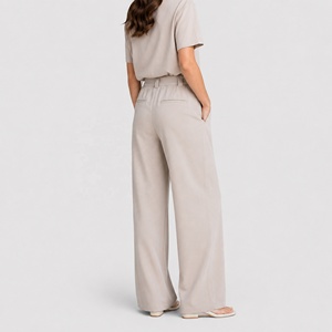 Eleganti <span class=keywords><strong>Pantaloni</strong></span> da Completo Grigio Pietra a Gamba Larga per Donna, Vita Alta, Plissettati, Stile Ufficio, Pantalone Drappeggiato Chic - Product Image 5