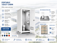 Cabine de toilettes préfabriquée portable de haute qualité en panneaux sandwich, écologique, pour camping, école, parc, avec salle de bain chimique et douche