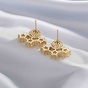 Pendientes de Estrella de Cinco Puntas de Moda Unisex, Pendientes de Cara Sonriente con Incrustaciones de Diamantes, Joyería de Latón Chapado en Oro - Product Image 6