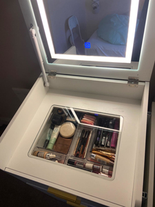 Integrated Makeup <b>Dressing</b> <b>Table</b> with Flip-top <b>Mirror</b> for Small Spaces, Compact <b>Vanity</b> Desk Set Cushioned Storage Stool - Product Image 4