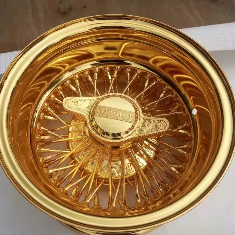 18x8 gold plated 100 spokes steel wire center lock deep dish wheels rims r8