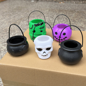 Mini porte-sucreries d'Halloween portable, seau en forme de citrouille, de fantôme ou de chaudron, pot en plastique pour fournitures de fête, décoration DIY et jeu de la citrouille - Product Image 4