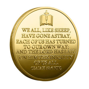 Koin Peringatan Tema Iman dari Paduan Seng Berlapis Dua Warna dengan Pola Salib Ayat Isaiah 53:6 Dia Mengambil Kesakitan Kita - Product Image 3