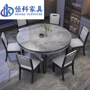 Hengke Furniture Round Marble Top <b>Dining</b> <b>Table</b> Set 6 Piece Convertible <b>Dining</b> Room Set - Product Image 1
