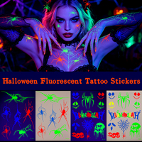Tatouage temporaire néon lumineux, motif cœur gothique flamboyant à épines, tatouage étanche qui brille dans le noir pour les soirées rave et les fêtes nocturnes