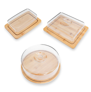 <span class=keywords><strong>Plat</strong></span> à beurre en bambou de style moderne avec couvercle - Contenant de rangement transparent pour fromage, pain, gâteau pour la fraîcheur - Product Image 1