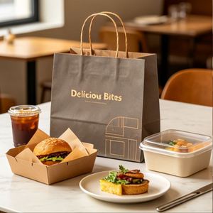 Bolsa de Papel Kraft con Asa para Llevar, Personalizada con Logotipo, para Restaurantes, Comida Rápida, Cafeterías, Panaderías - Product Image 6