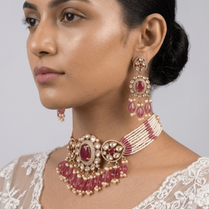Elegant Brass Pearl Strands Moissanite Choker Necklace Set Matching Earrings Women Traditional Anniversary Antique Gold Plated - Product Image 2