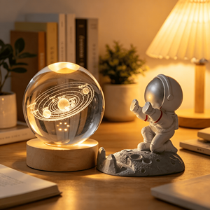 3D Art Crystal Ball Night <b>Light</b> Luminous Crystal Ball Decoration Solar System LED Night <b>Light</b> Desktop Home Decoration - Product Image 2