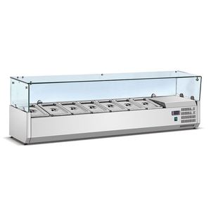 Station de préparation de condiments réfrigérée de comptoir MAYHOPE, table de préparation de pizzas et salades avec protège-éternuements en verre - Product Image 3
