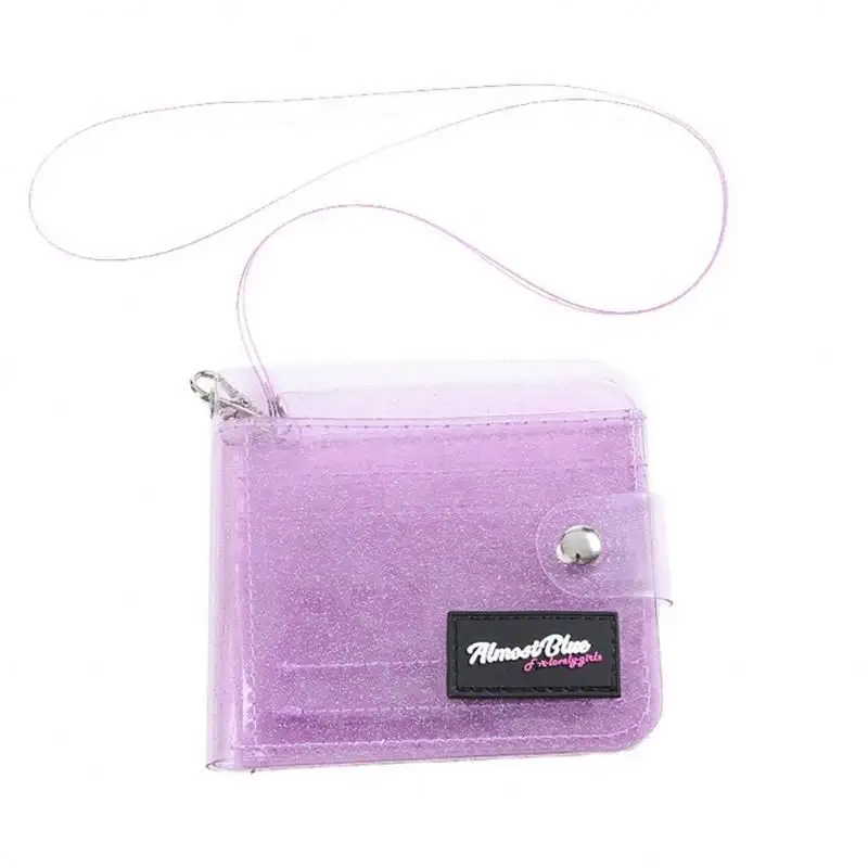 Kişiselleştirilmiş tasarım jöle karikatür yuvaları cüzdan pvc şeffaf kart tutucu torbalar renkli baskı dize ile
