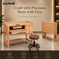 Banc de travail en bois massif avec tiroirs pour bijoux et travail du bois, capacité 85 kg, garantie 1 an, rangement multi-tiroirs