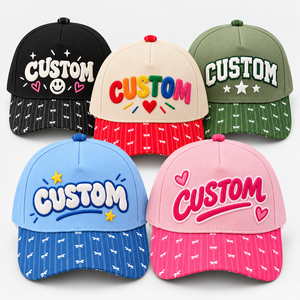 Gorra de cinco paneles personalizada con visera de rayas finas, letras en relieve, marcas bordadas, OEM ODM, venta al por mayor, verde oliva, unisex - Product Image 1