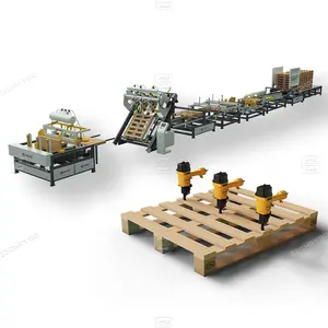 Línea de producción de apilamiento de corte de bloques de palés de madera Euro completamente automática Máquina de clavado de palés de madera