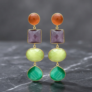 Nouvelles boucles d'oreilles ethniques multi-pierres en argent plaqué pour fiançailles et mariage, rehaussez votre style - Product Image 2