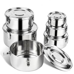 Luftdichte Edelstahl-Lunchbox, Runde Edelstahl-Bento-Box, Tragbare Frischhaltedose mit Verschluss für Lebensmittel - Product Image 1