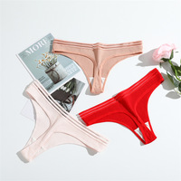 String en Coton pour Femme Culotte Sexy Côtelée Sous-vêtement Féminin Couleur Unie Lingerie Taille Basse