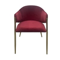 Chaise de salle à manger en velours rouge avec pieds dorés, fauteuil rembourré durable pour restaurant et hôtel, vente en gros