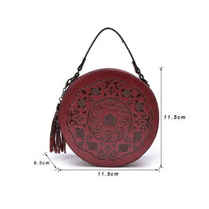 Sac à bandoulière élégant en cuir véritable pour femme 2026, sac à main rond vintage multifonctionnel pour cosmétiques et articles de toilette pour filles - Product Image 6