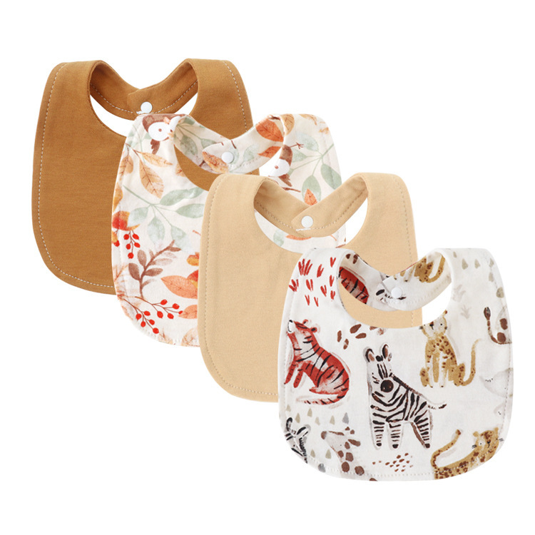Bavoir carré petit zèbre kaki hibou caramel
