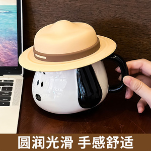 Snoopy Ceramic <b>Mug</b> 500Ml White With Lid Porcelain Animal Shape Kids Dining Cup Single Cup For Children And Girls - Product Image 3