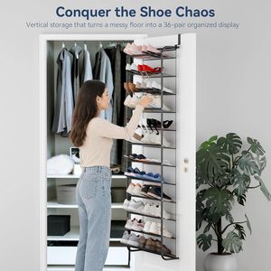 36 Pair Over Door Hanging <b>Shoe</b> Rack 10 Tier <b>Shoes</b> Organizer Wall Mounted <b>Shoe</b> Hanging Shelf, Space Saving - Product Image 2
