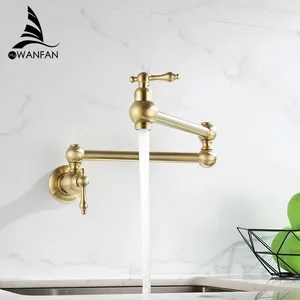 Luxury Brass Gourmet Pot Filler Kitchen Faucet Wall Mounted 720 Rotating Flexible Water Saving Faucet Cold Faucet