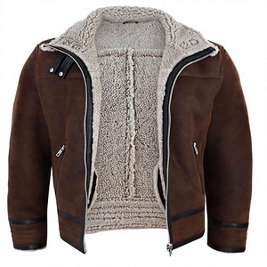 Men's Brown <b>Suede</b> Bomber <b>Jacket</b> With Sherpa Lining Zipper Closure Moto Biker Style Winter Coat Thick Windproof - Product Image 1