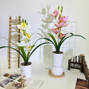 Orchidée Cymbidium Artificielle Paulon 37cm de Haut Blanc Rose Jaune Rouge Plante Décorative en Pot pour Mariage et Décoration Intérieure - Product Image 2