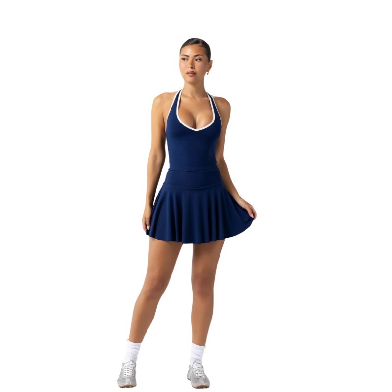 KY High Waist Pleated Tennis Dress Ladies Sleeveless Halter Activewear Dress for Golf Running Yoga Workout
