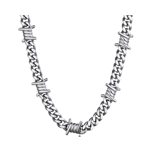 Punk 16-22 pollici placcato oro in acciaio inox geometrico nero spine girocollo collane filo spinato catena cubana per gli uomini - Product Image 1