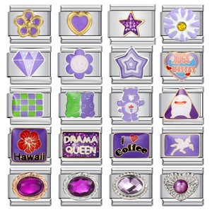 Stainless Steel DIY Italian Modular <b>Bracelet</b> Purple Zircon Inlay Heart Star <b>Flower</b> Geometric Cartoon Animal Letter Unisex Gift - Product Image 1
