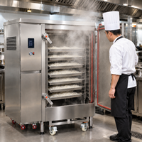Cuiseur vapeur électrique commercial In-Smart ISMT-R à 12 plateaux en acier inoxydable 220V 120W pour la cuisson à la vapeur de pains, gâteaux de riz, poisson et gyozas