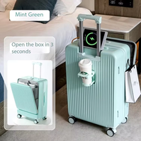Valise à roulettes à ouverture frontale 20 pouces pour affaires avec compartiment pour ordinateur portable, port de charge USB, roues pivotantes, logo personnalisé