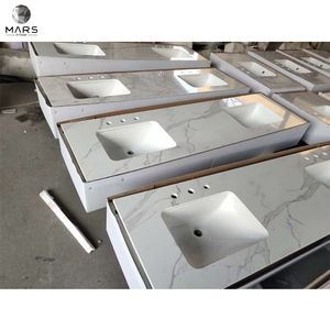 Mặt Bàn Thạch Anh Trắng Calacatta, Có Bệ Bằng Gốm, Dùng Cho Phòng Tắm Và Quầy Bàn Trang Điểm - Product Image 5