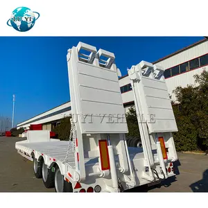 شاحنة مقطورة منخفضة السرعة منخفضة السرير من الصين ذات 3 محاور 50 60 طن مع سلم هيدروليكي للبيع