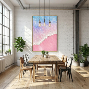 Hand Painted Oil Painting on <b>Canvas</b> Modern Wall Art Pink Sea Wave Texture Artwork for Living Room Bedroom Home Office Decor - Product Image 3