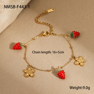 Bijoux pour bébés mignons Éléments de fruits Bracelet hypoallergénique en acier inoxydable Étanche Fleur de fraise et de cerisier pour filles - Product Image 6