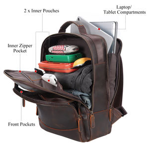 Mochila de Estilo Vintage para Portátil de 15.6 Pulgadas, Bolso Escolar de Cuero Auténtico de Plena Flor, Crazy Horse Genuino - Product Image 3