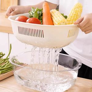 Panier égouttoir double couche avec récipient pour le lavage des légumes et le stockage des fruits, utilisation en cuisine, matériau PET, lot de 2 pièces - Product Image 3