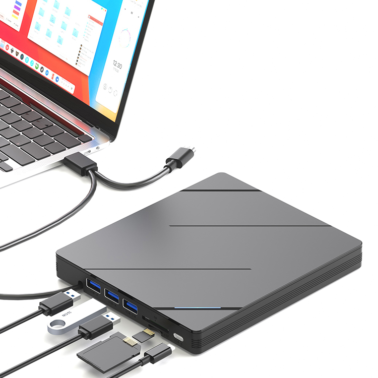 7 1 Multifunctional DVD Burner for Laptop 3 USB Ports TYPE-C Interface SD/TF Card Slots 8x/24x Speed 4MB Cache Hidden Data Cable