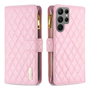 Funda Tipo Cartera con Cierre y Diseño de Diamantes para Samsung Galaxy S25 Ultra 5G (Rosa) - Product Image 1