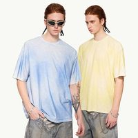 T-shirt décontracté en maille effet lin pour homme, peint à la main, style streetwear, manches courtes, coupe classique, coton/bambou, vente en gros