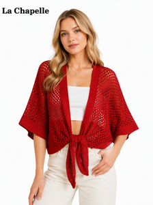 Cárdigan chalero vintage <span class=keywords><strong>La</strong></span> <span class=keywords><strong>Chapelle</strong></span> Spring Square con diseño calado para mujer, capa de punto para viaje, abrigo protector solar de color liso, hecho en China. - Product Image 4