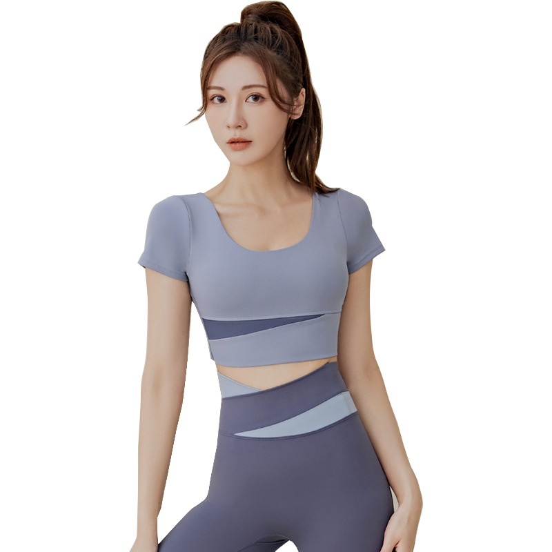 2025 Women's Short Sleeve Fitness Yoga Top Breathable Quick Dry High Elastic with New Design Bra