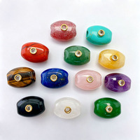 Perles en forme de baril JF8498 à grand trou, incrustées de pierres précieuses naturelles et de zircon, multicolores, perles intercalaires lâches pour la fabrication de bijoux DIY