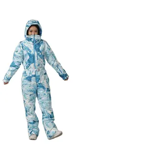 Conjunto de roupa de inverno à prova d' água, conjunto feminino de uma peça macacão de esqui esportes ao ar livre jaqueta de snowboard e capuz