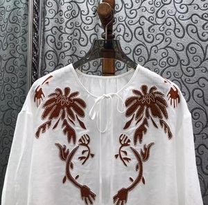 100%Linen <strong>Tops</strong> 2026 Spring Summer Designer Fashion <strong>Women</strong> Beading Embroidery Deco Long Sleeve Elegant Loose White <strong>Yellow</strong> Blouses - Product Image 4