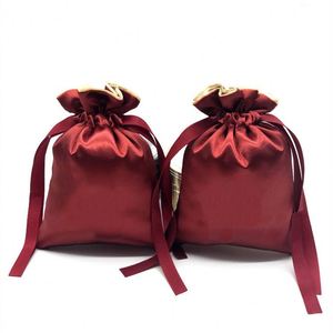 Pochette Cadeau Simple en Satin Blanc avec Cordon de Serrage, Sac d'Emballage en Soie pour Vêtements et Cheveux, Logo Personnalisé - Product Image 2