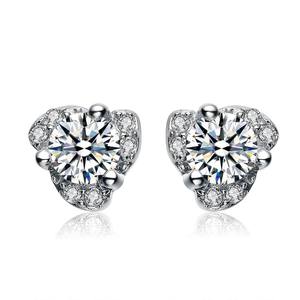 925 Sterling <b>Silver</b> Round Cubic Zirconia <b>Stud</b> Earrings with Sparkling Halo Setting, Elegant Bridal Jewelry for Women - Product Image 1